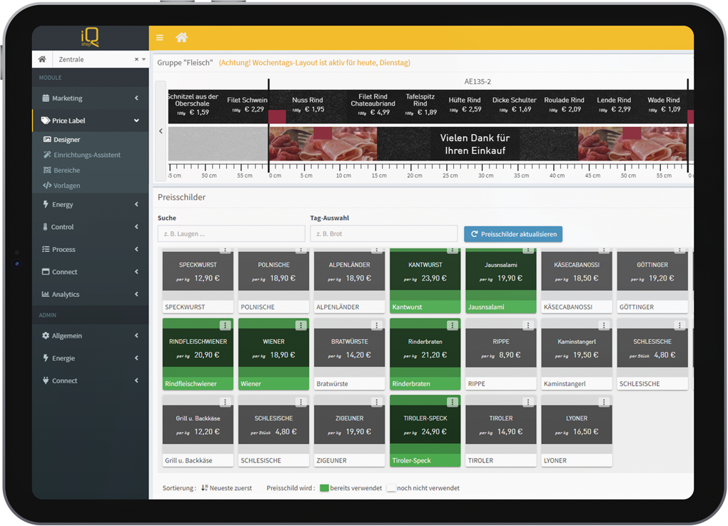 Im Shop-IQ ESD Shelfdesigner können Sie ihre digitale Preisschiene zusammenstellen.