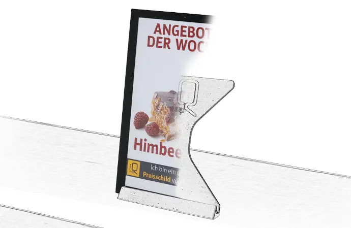 Thekenaufsteller für große digitale Preisschilder auf der Theke.