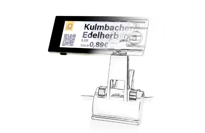 Brotregalklemme für digitale Preisschilder für Brotkörbe.