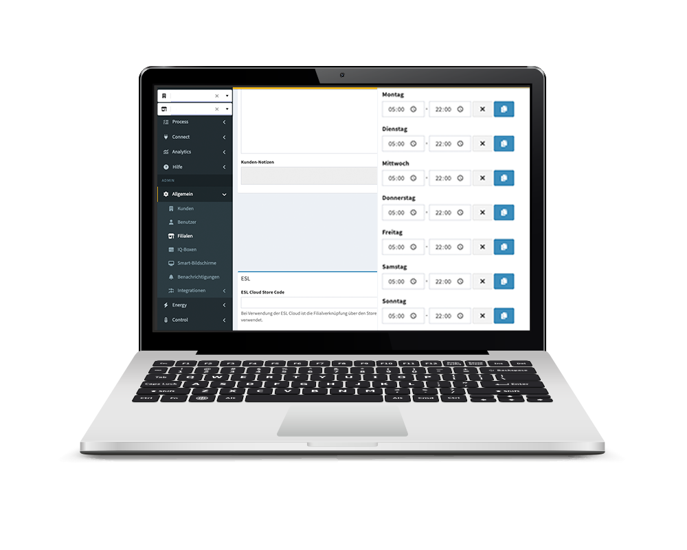 Öffnungszeiten in der Web-App überall verwalten.