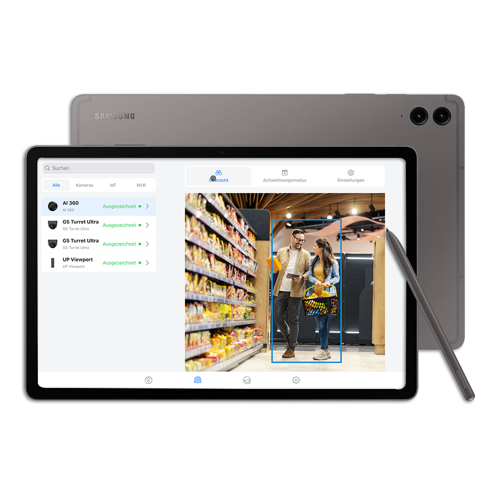 Tablett mit vollem Kamerazugriff und KI Möglichkeiten im Smart-Store.