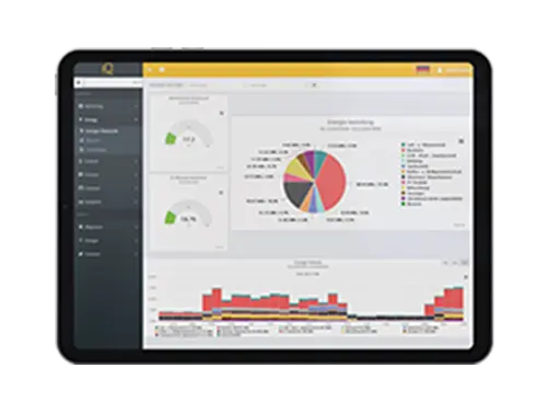 Dashboard aller Energieverbräuche auf dem Tablet.