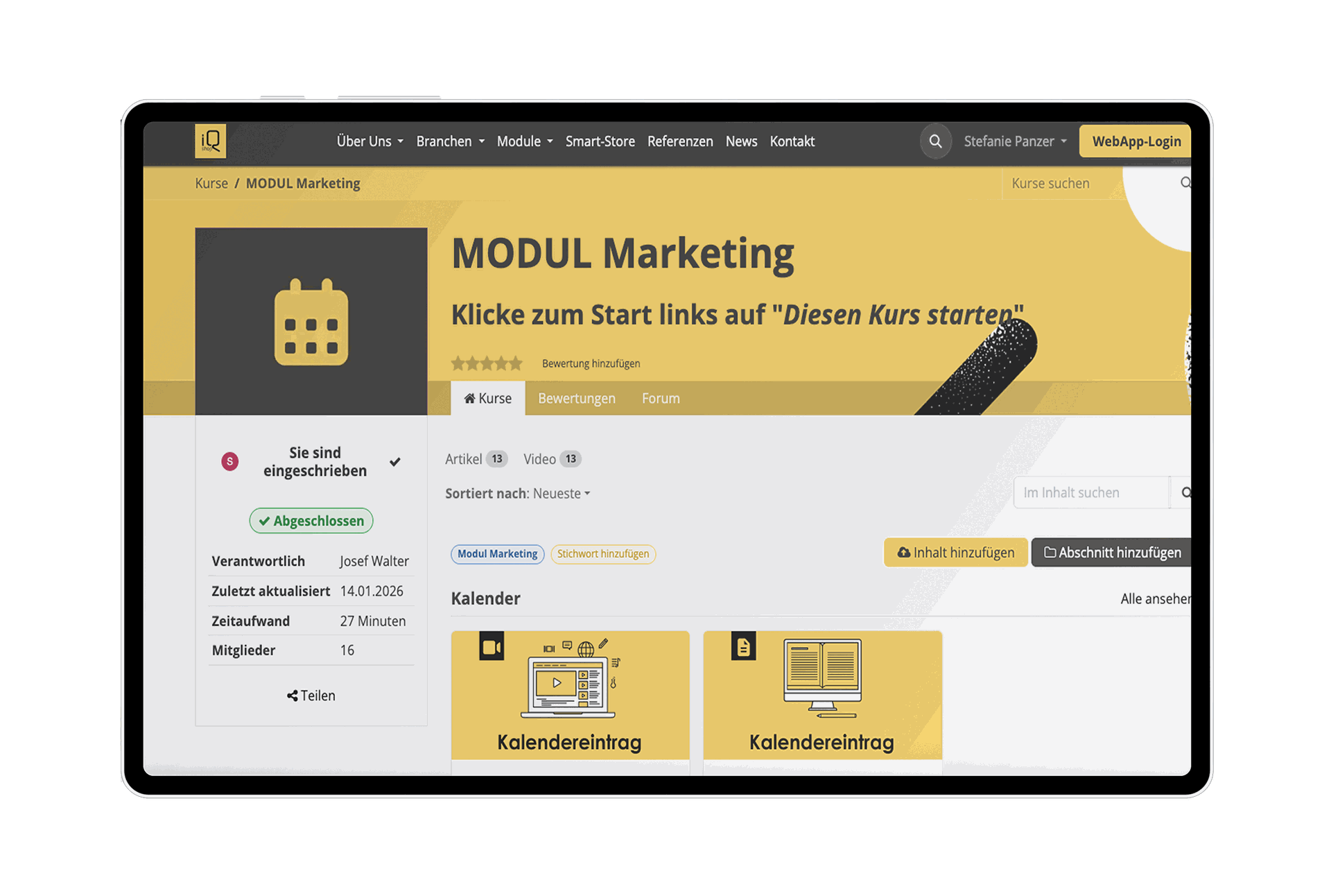 E-Learning Schulungs Plattform für das Shop-IQ Modul Marketing